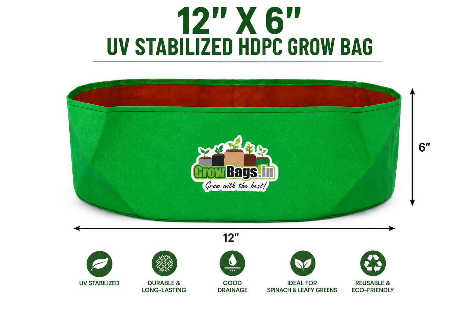 12″ X 6″ HDPE 200 GSM Spinach Grow Bag