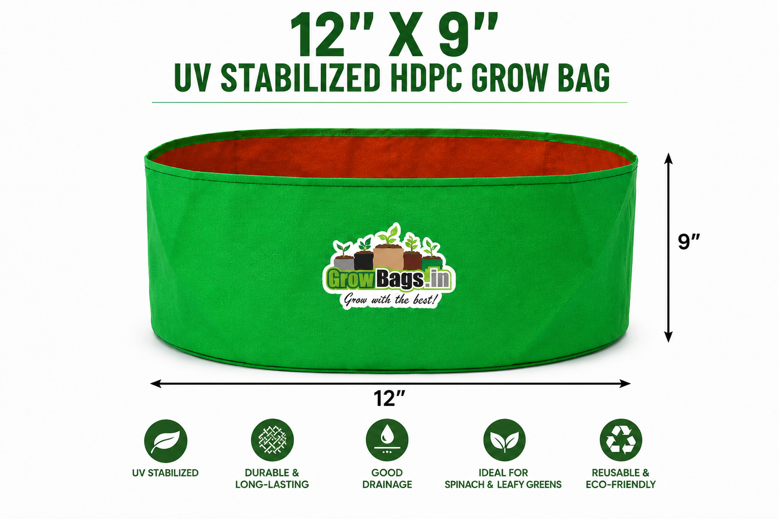 12″ X 9″ HDPE 200 GSM Spinach Grow Bag