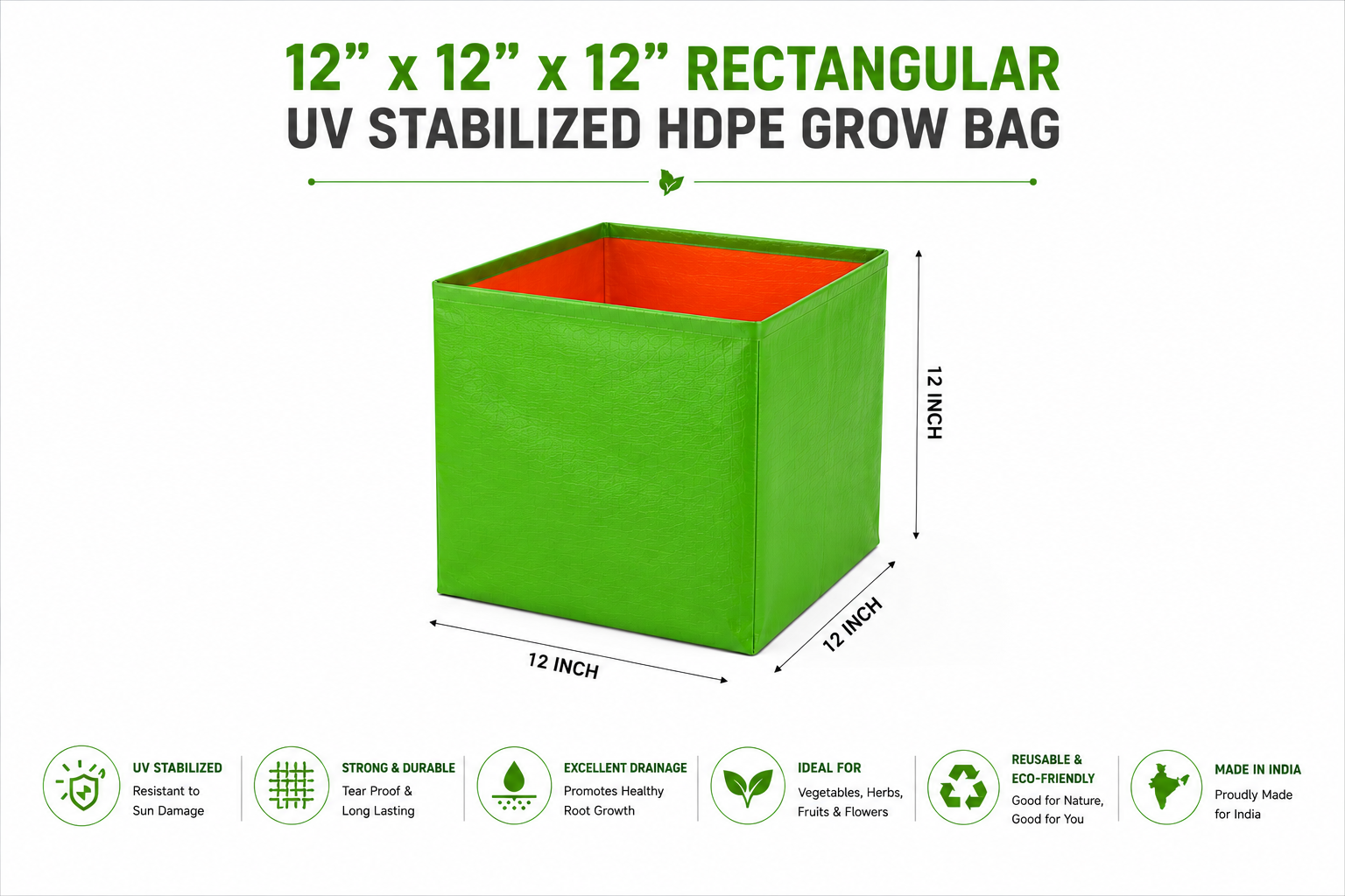 12″ x 12″ x 12″ Rectangular UV Stabilized HDPE Grow Bag