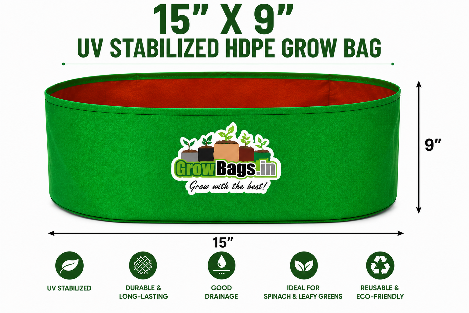 15″ X 9″ HDPE 200 GSM Spinach Grow Bag