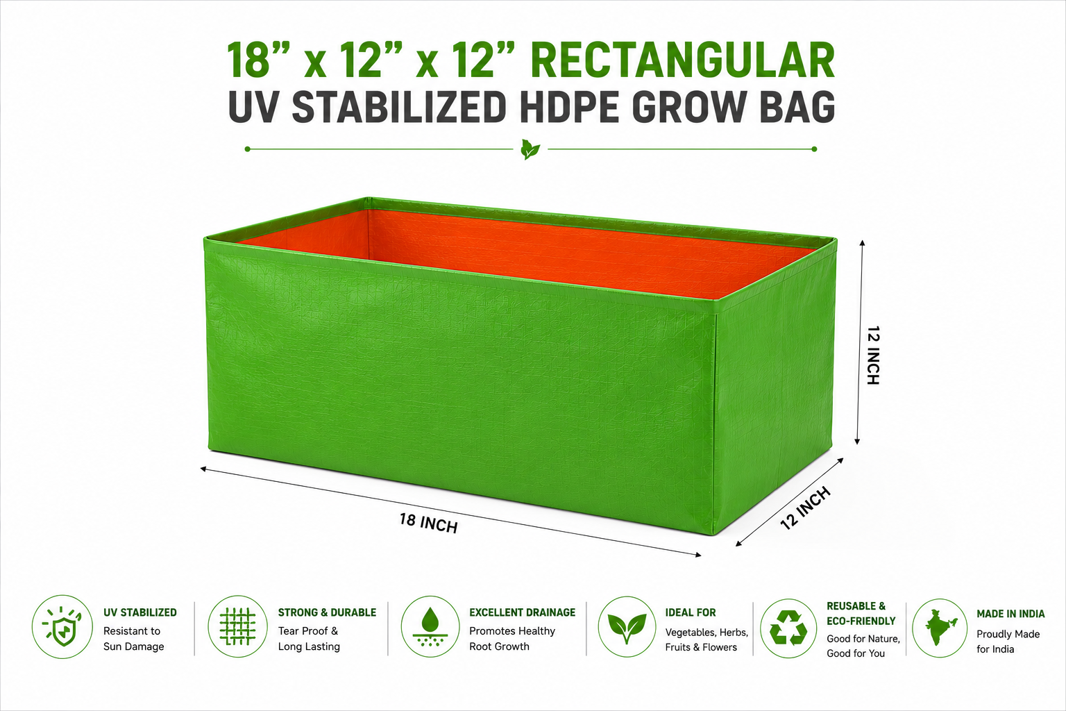18″ x 12″ x 12″ UV Stabilized Rectangular HDPE Grow Bag