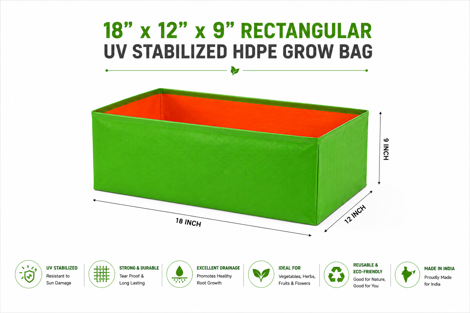 18″ x 12″ x 12″ Rectangular UV Stabilized HDPE Grow Bag