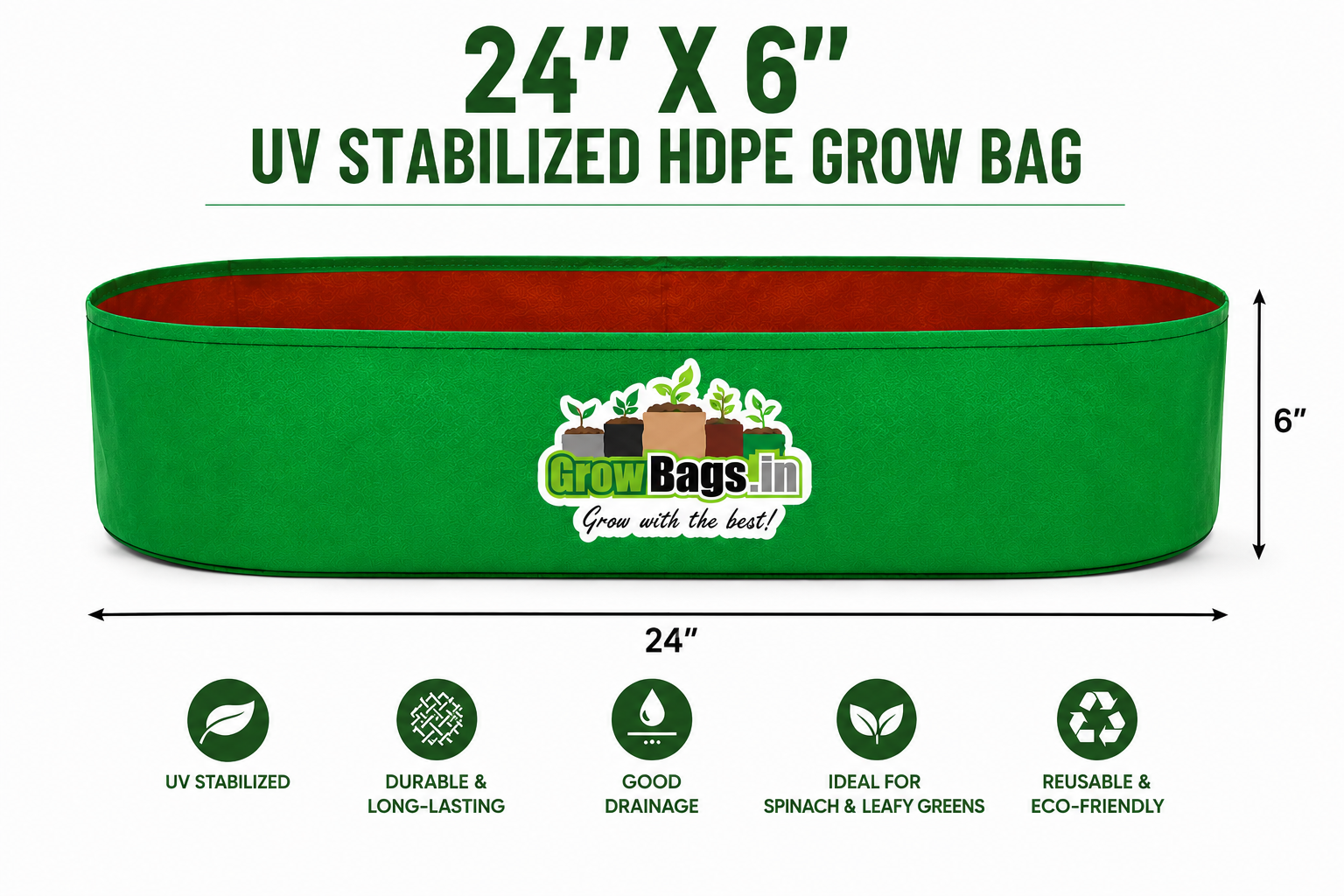 24″ X 6″ HDPE 200 GSM Spinach Grow Bag