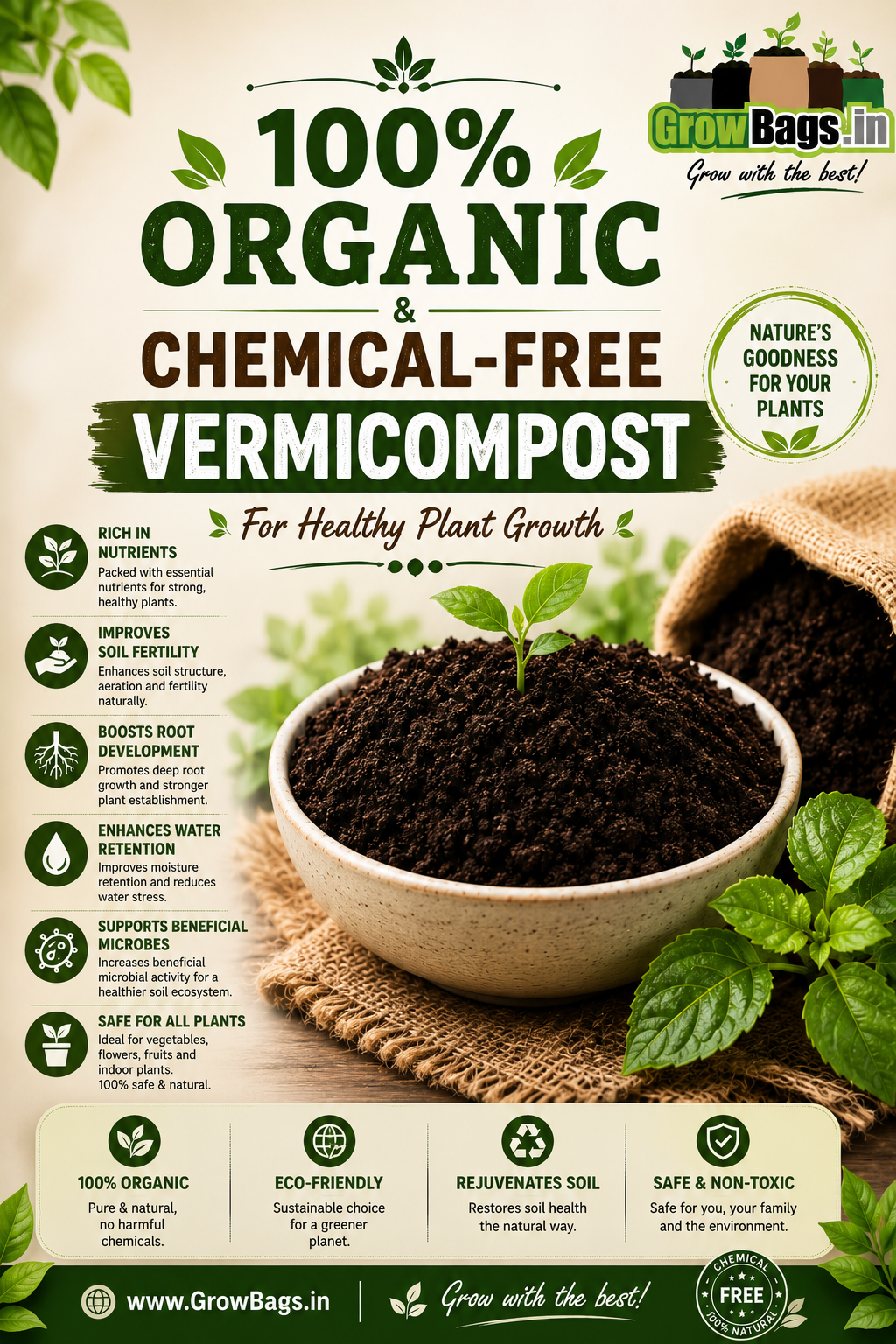 Organic & Chemical-Free Vermicompost for Healthy Plant Growth