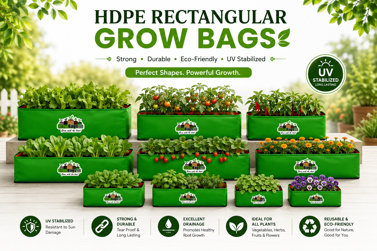 UV Stabilized HDPE Rectangular Grow Bags